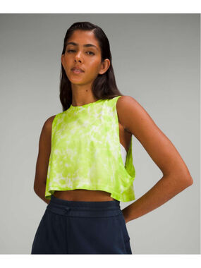 LULULEMON All Yours Cropped Marmoleado Tie Dye Lime Top, Athletic Tank, Sz 10